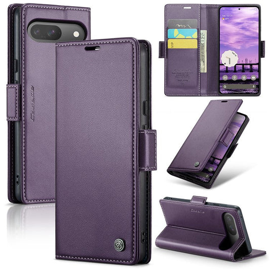 CASEME 023 Series For Google Pixel 9 Pro  /  Pixel 9 Case RFID Blocking Glossy Stand Phone Cover - Purple