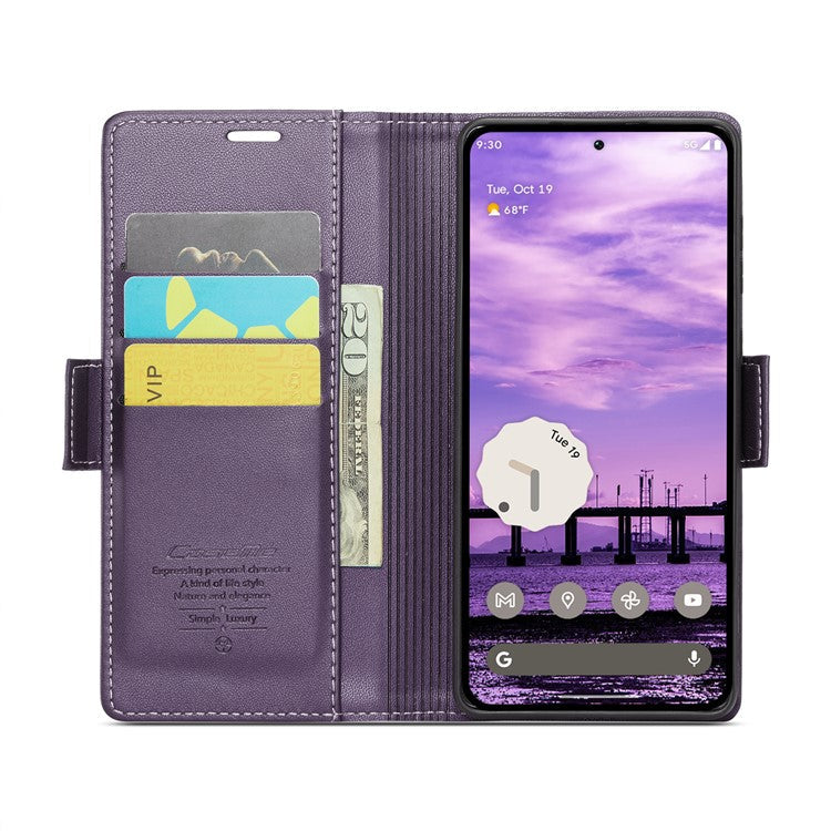 CASEME 023 Series For Google Pixel 9 Pro  /  Pixel 9 Case RFID Blocking Glossy Stand Phone Cover - Purple