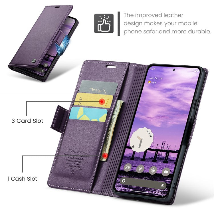 CASEME 023 Series For Google Pixel 9 Pro  /  Pixel 9 Case RFID Blocking Glossy Stand Phone Cover - Purple