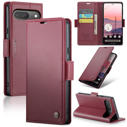 CASEME 023 Series For Google Pixel 9 Pro  /  Pixel 9 Case RFID Blocking Glossy Stand Phone Cover - Red