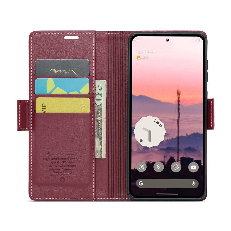 CASEME 023 Series For Google Pixel 9 Pro  /  Pixel 9 Case RFID Blocking Glossy Stand Phone Cover - Red