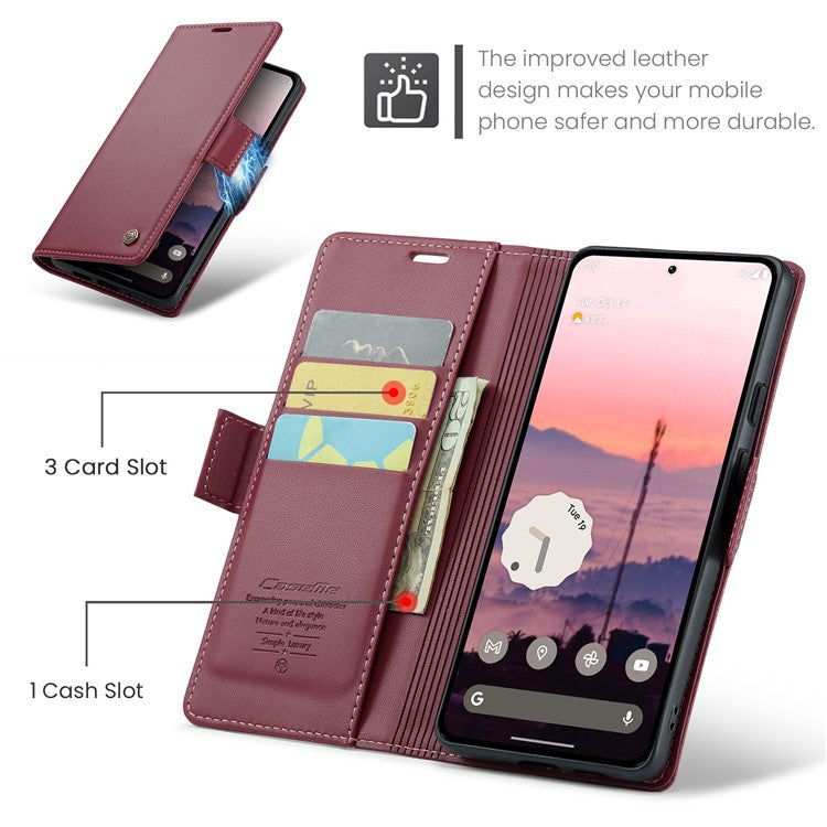 CASEME 023 Series For Google Pixel 9 Pro  /  Pixel 9 Case RFID Blocking Glossy Stand Phone Cover - Red