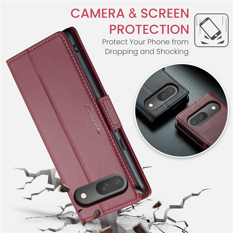 CASEME 023 Series For Google Pixel 9 Pro  /  Pixel 9 Case RFID Blocking Glossy Stand Phone Cover - Red