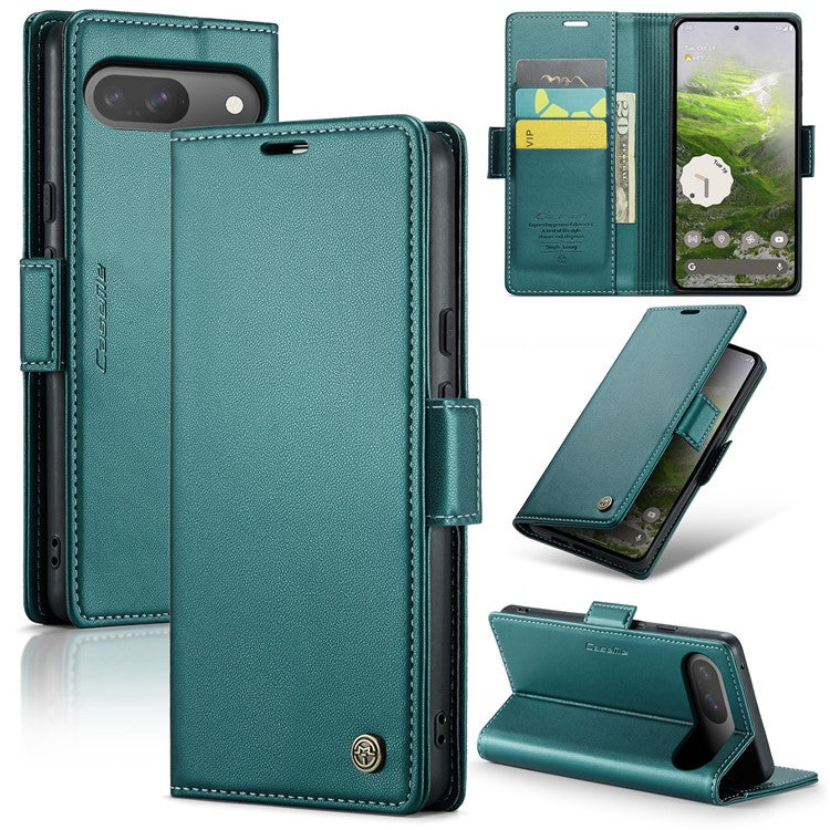CASEME 023 Series For Google Pixel 9 Pro  /  Pixel 9 Case RFID Blocking Glossy Stand Phone Cover - Green