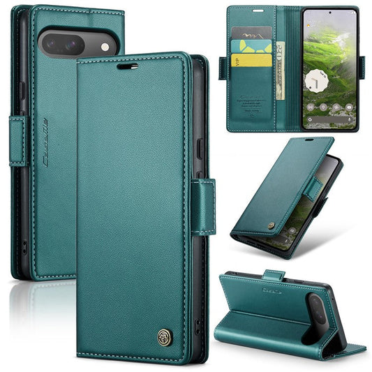 CASEME 023 Series For Google Pixel 9 Pro  /  Pixel 9 Case RFID Blocking Glossy Stand Phone Cover - Green