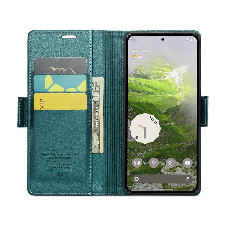 CASEME 023 Series For Google Pixel 9 Pro  /  Pixel 9 Case RFID Blocking Glossy Stand Phone Cover - Green
