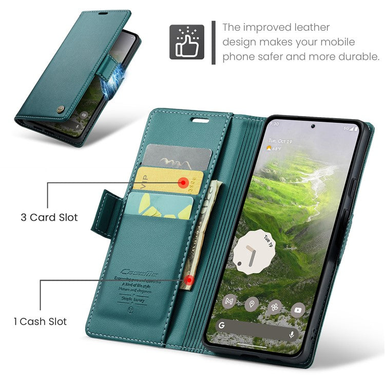 CASEME 023 Series For Google Pixel 9 Pro  /  Pixel 9 Case RFID Blocking Glossy Stand Phone Cover - Green