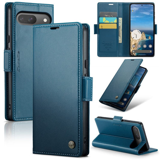 CASEME 023 Series For Google Pixel 9 Pro  /  Pixel 9 Case RFID Blocking Glossy Stand Phone Cover - Blue