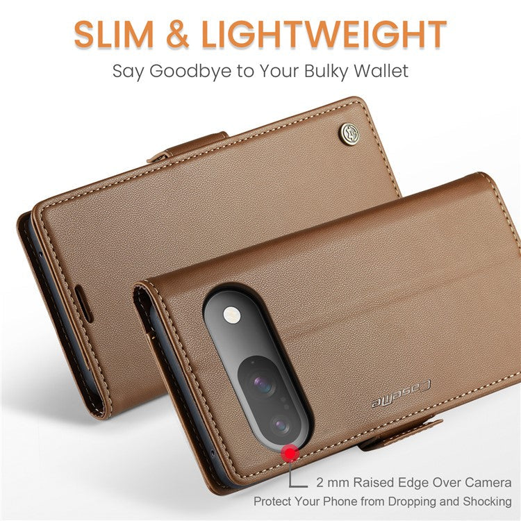 CASEME 023 Series For Google Pixel 9 Pro  /  Pixel 9 Case RFID Blocking Glossy Stand Phone Cover - Brown