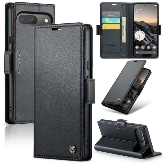 CASEME 023 Series For Google Pixel 9 Pro  /  Pixel 9 Case RFID Blocking Glossy Stand Phone Cover - Black