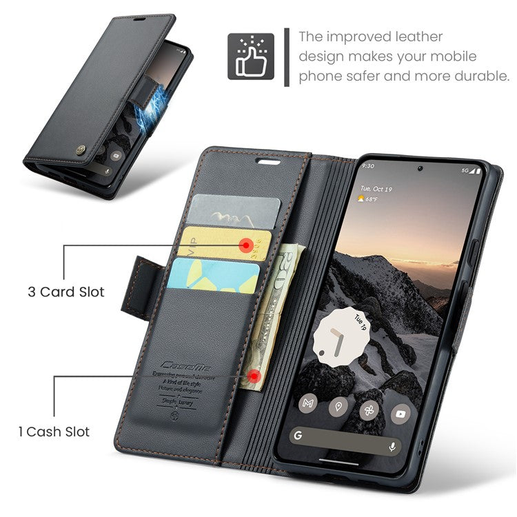 CASEME 023 Series For Google Pixel 9 Pro  /  Pixel 9 Case RFID Blocking Glossy Stand Phone Cover - Black
