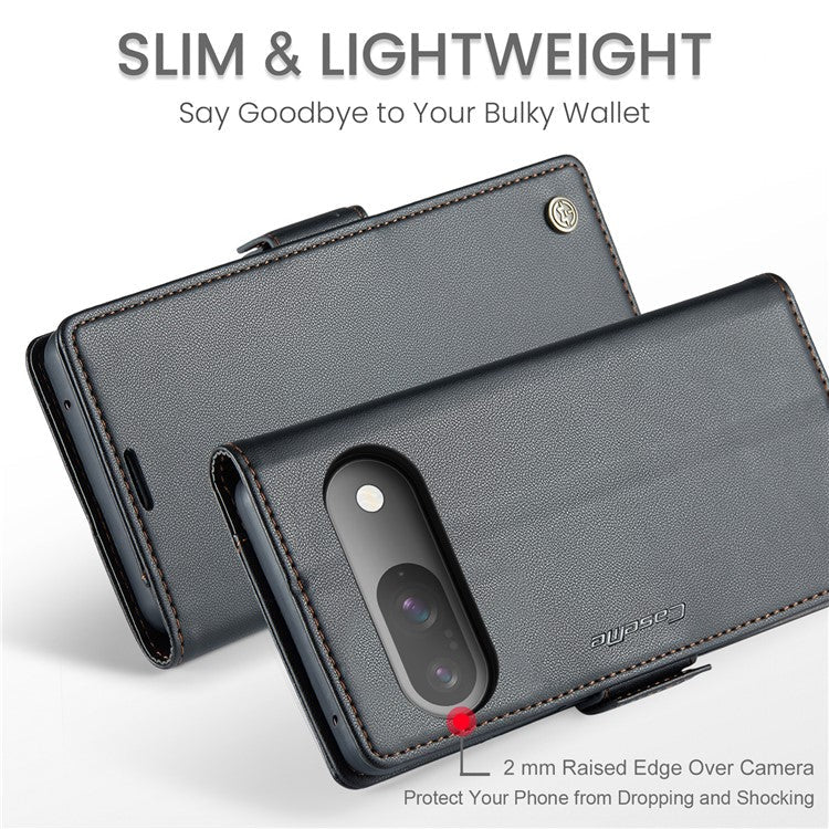 CASEME 023 Series For Google Pixel 9 Pro  /  Pixel 9 Case RFID Blocking Glossy Stand Phone Cover - Black