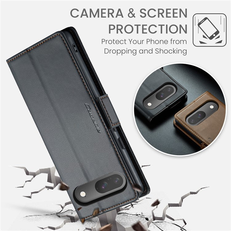 CASEME 023 Series For Google Pixel 9 Pro  /  Pixel 9 Case RFID Blocking Glossy Stand Phone Cover - Black