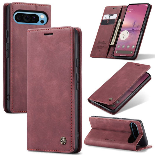 CASEME 013 Series For Google Pixel 9 Pro XL Case Card Holder Stand Leather Phone Cover - Red