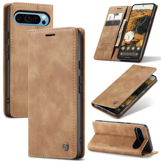 CASEME 013 Series For Google Pixel 9 Pro XL Case Card Holder Stand Leather Phone Cover - Brown