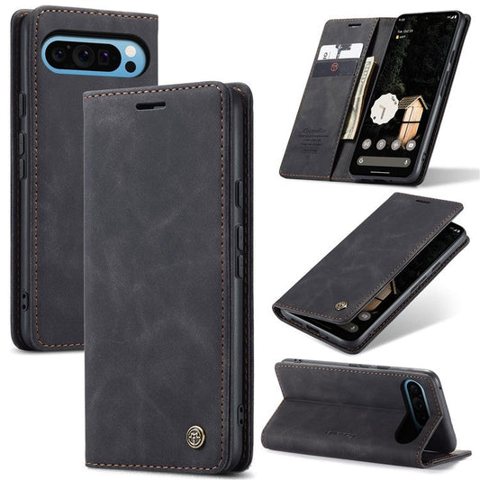 CASEME 013 Series For Google Pixel 9 Pro XL Case Card Holder Stand Leather Phone Cover - Black