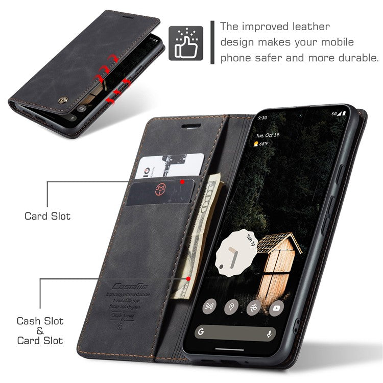 CASEME 013 Series For Google Pixel 9 Pro XL Case Card Holder Stand Leather Phone Cover - Black