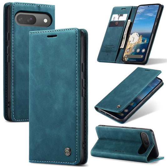 CASEME 013 Series For Google Pixel 9 Pro  /  Pixel 9 Case Card Holder Stand Leather Phone Cover - Blue
