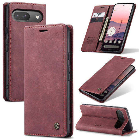 CASEME 013 Series For Google Pixel 9 Pro  /  Pixel 9 Case Card Holder Stand Leather Phone Cover - Red