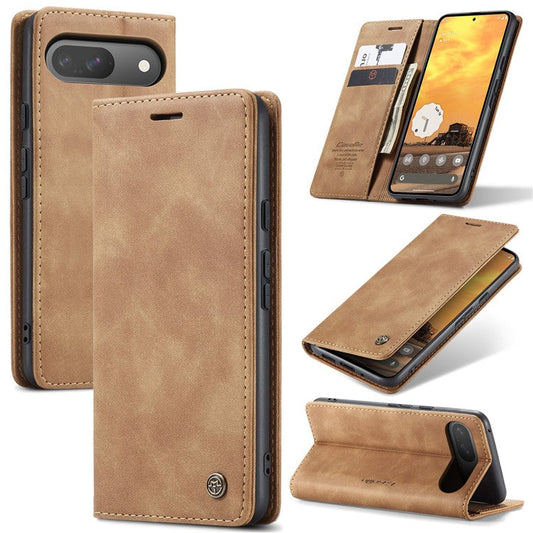 CASEME 013 Series For Google Pixel 9 Pro  /  Pixel 9 Case Card Holder Stand Leather Phone Cover - Brown