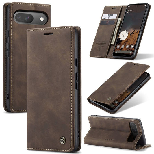 CASEME 013 Series For Google Pixel 9 Pro  /  Pixel 9 Case Card Holder Stand Leather Phone Cover - Coffee