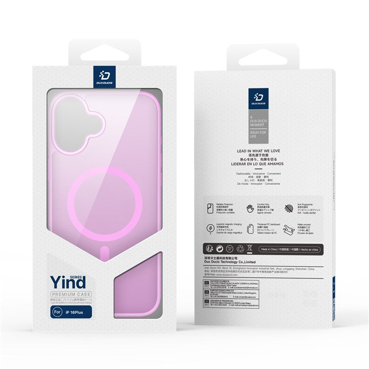 DUX DUCIS Yind Series For iPhone 16 Plus Case Compatible with MagSafe PC+TPU Matte Phone Cover - Rose Pink