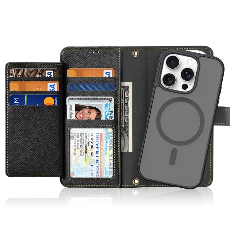 DUX DUCIS Lawa Series for iPhone 16 Pro Magnetic Case Zipper Wallet Detachable Cowhide Leather Cover - Black
