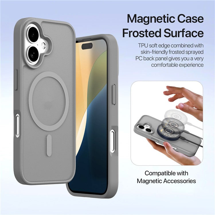 DUX DUCIS Lawa Series for iPhone 16 Magnetic Case Detachable Zipper Wallet Cowhide Leather Cover - Grey