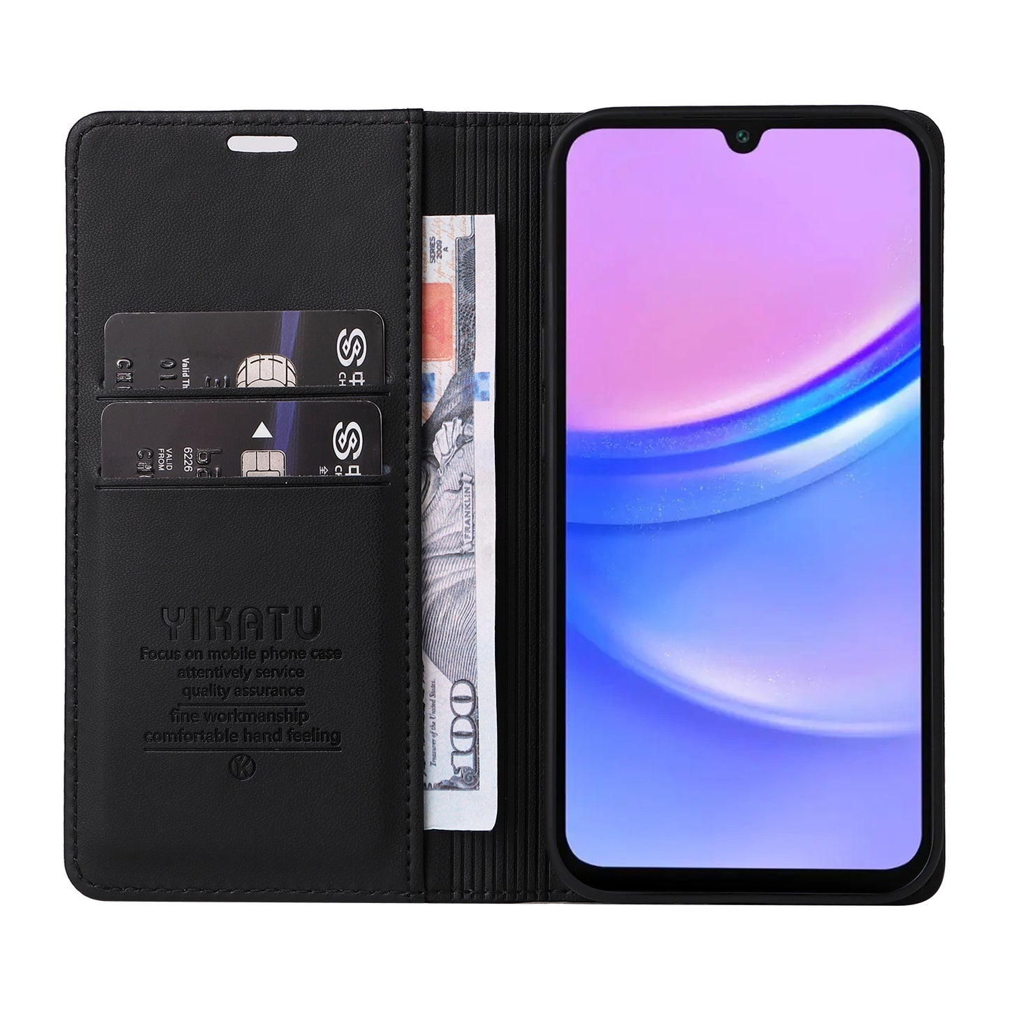 YIKATU YK-001 For Samsung Galaxy A16 5G / A16 4G Case Stand Leather Phone Cover Strong Magnetic Closure - Black