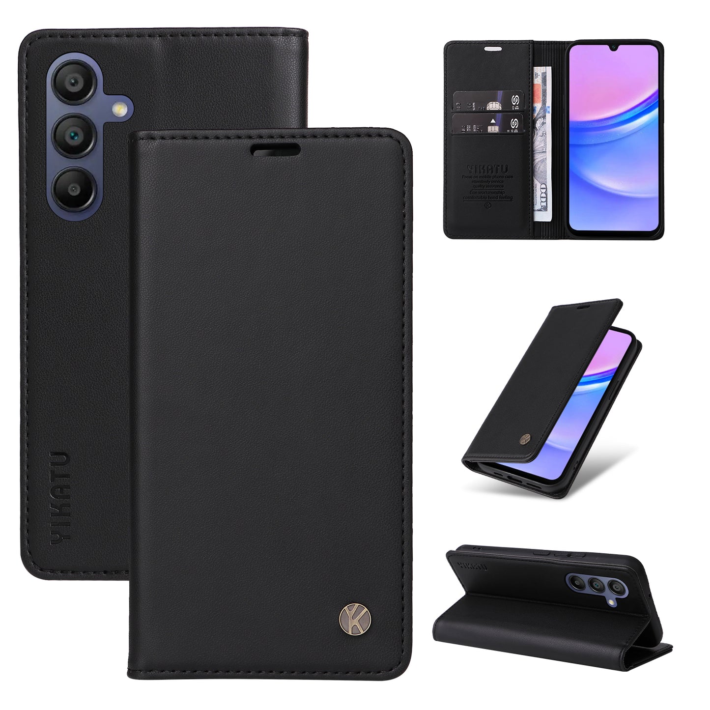 YIKATU YK-001 For Samsung Galaxy A16 5G / A16 4G Case Stand Leather Phone Cover Strong Magnetic Closure - Black