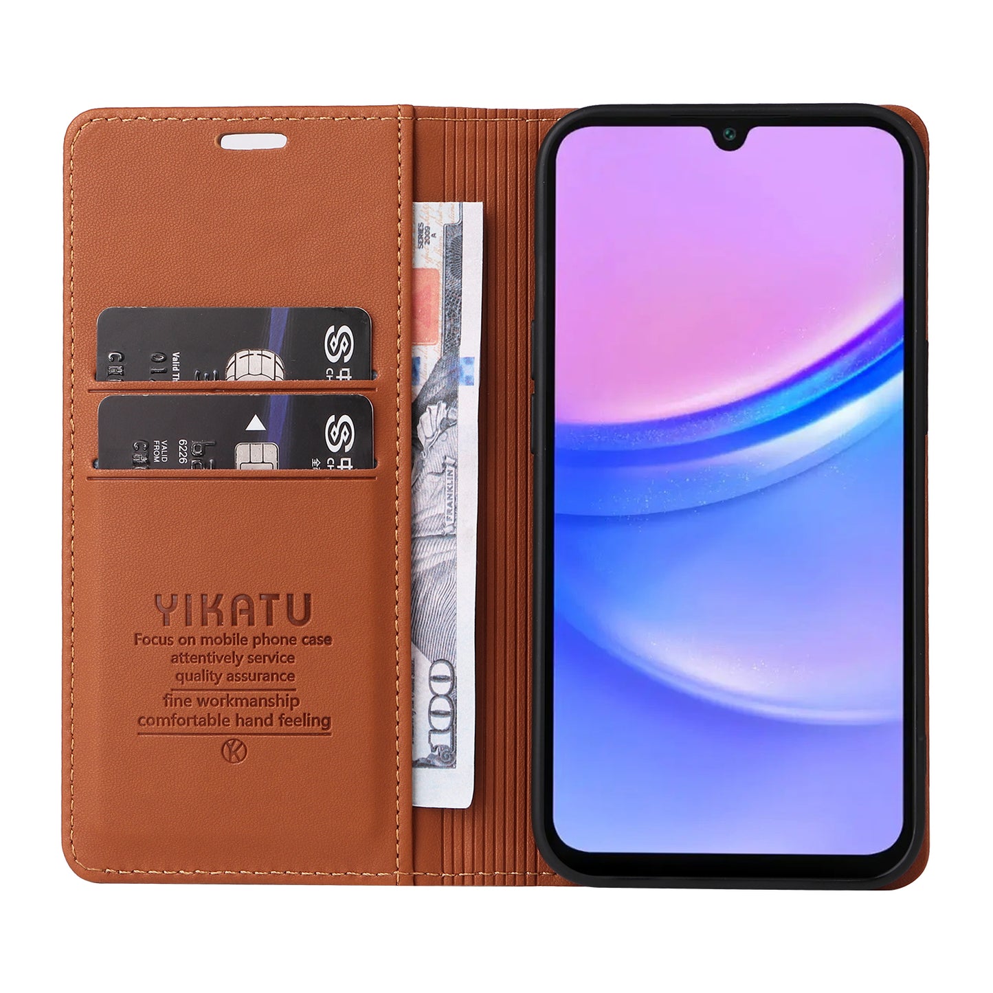 YIKATU YK-001 For Samsung Galaxy A16 5G / A16 4G Case Stand Leather Phone Cover Strong Magnetic Closure - Brown