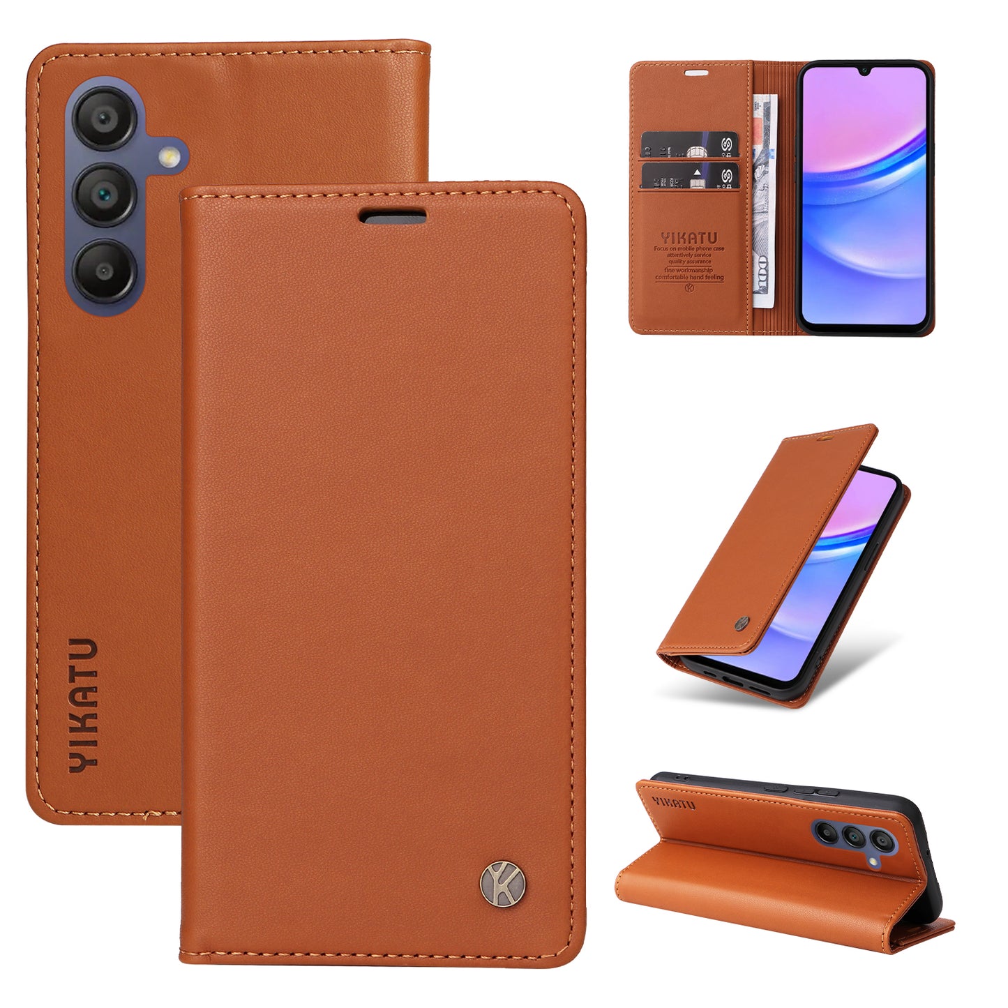YIKATU YK-001 For Samsung Galaxy A16 5G / A16 4G Case Stand Leather Phone Cover Strong Magnetic Closure - Brown