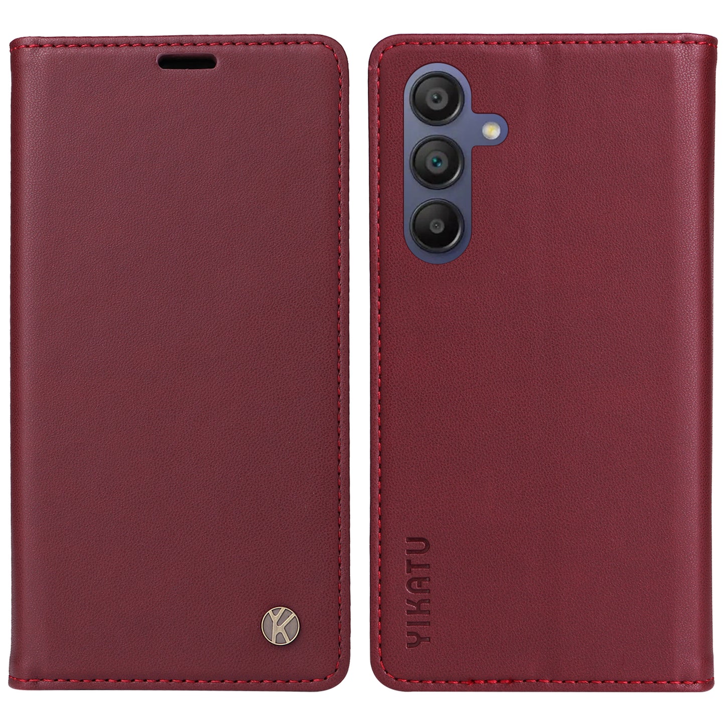 YIKATU YK-001 For Samsung Galaxy A16 5G / A16 4G Case Stand Leather Phone Cover Strong Magnetic Closure - Wine Red