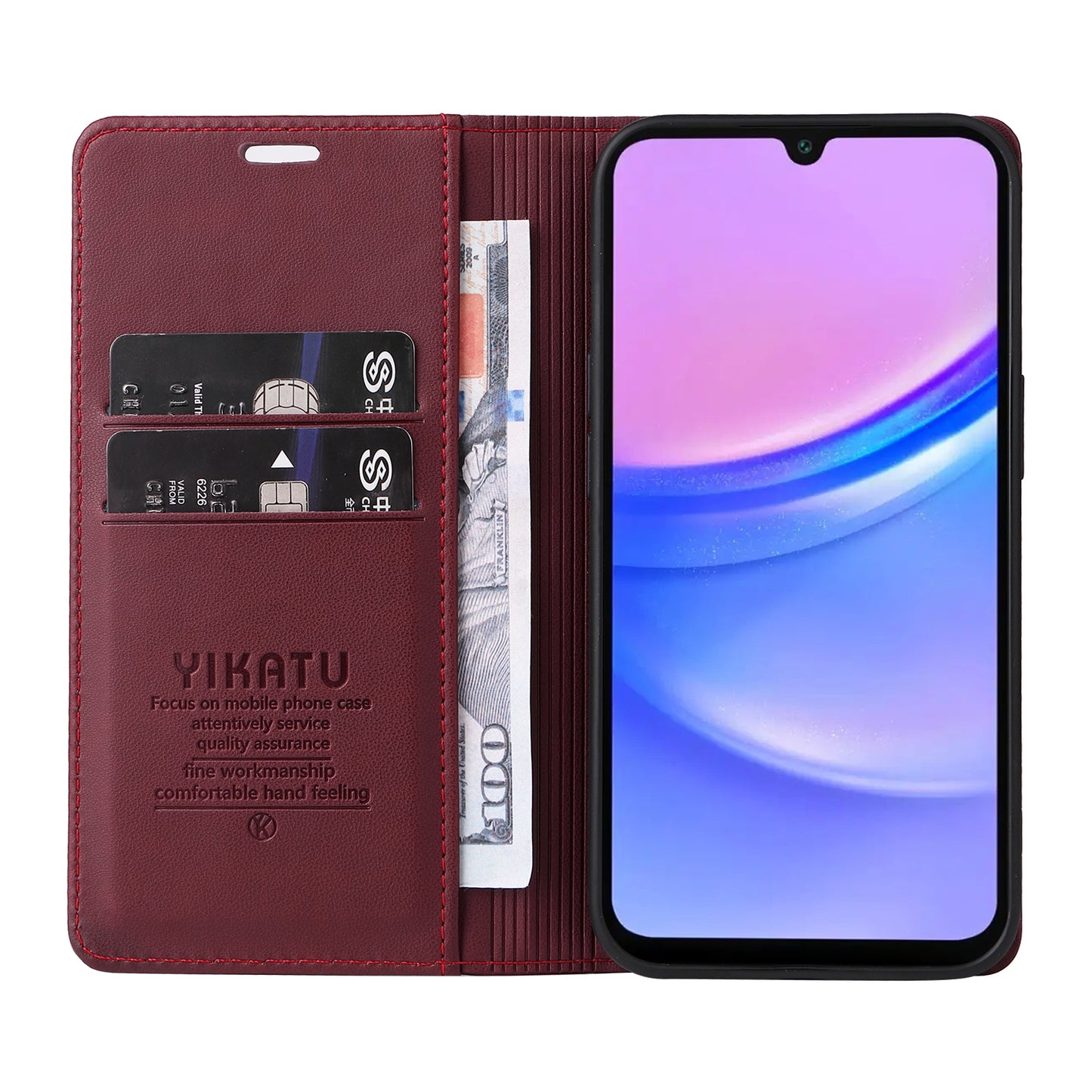 YIKATU YK-001 For Samsung Galaxy A16 5G / A16 4G Case Stand Leather Phone Cover Strong Magnetic Closure - Wine Red