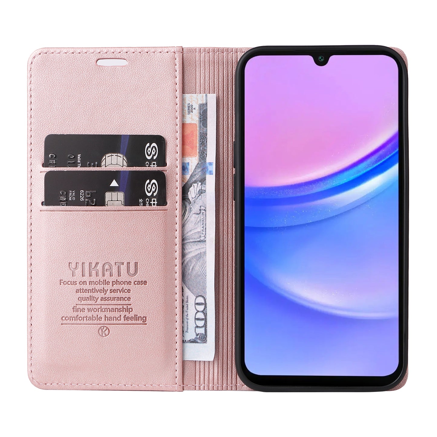 YIKATU YK-001 For Samsung Galaxy A16 5G / A16 4G Case Stand Leather Phone Cover Strong Magnetic Closure - Rose Gold