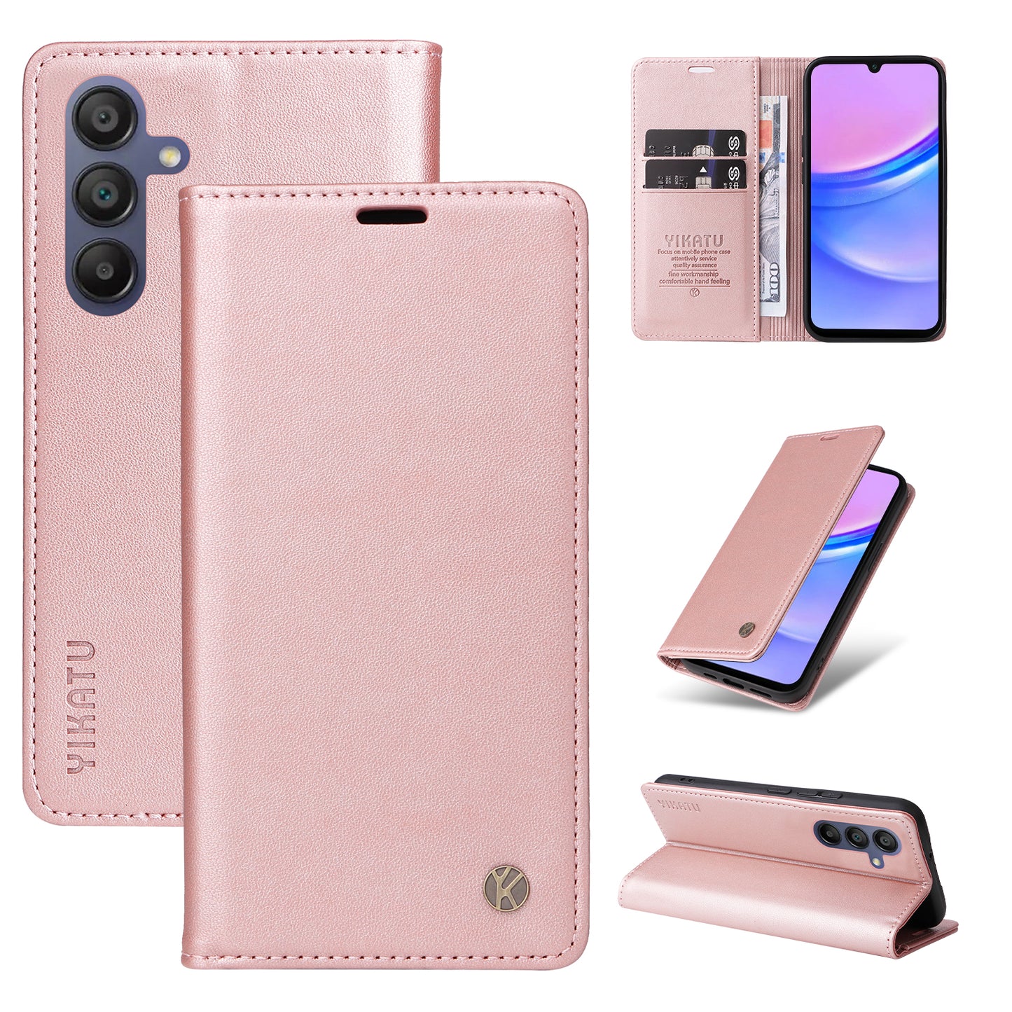 YIKATU YK-001 For Samsung Galaxy A16 5G / A16 4G Case Stand Leather Phone Cover Strong Magnetic Closure - Rose Gold