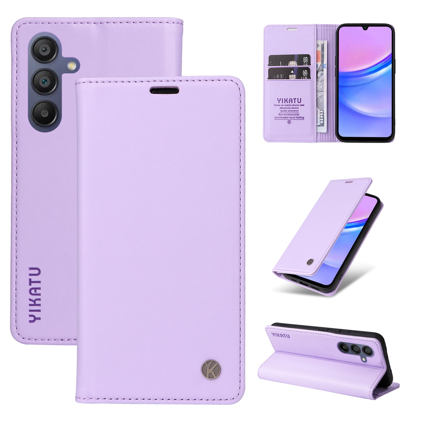 YIKATU YK-001 For Samsung Galaxy A16 5G / A16 4G Case Stand Leather Phone Cover Strong Magnetic Closure - Light Purple