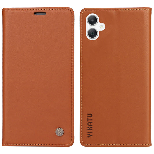 YIKATU YK-001 For Samsung Galaxy A06 Case Stand Leather Phone Cover Strong Magnetic Closure - Brown