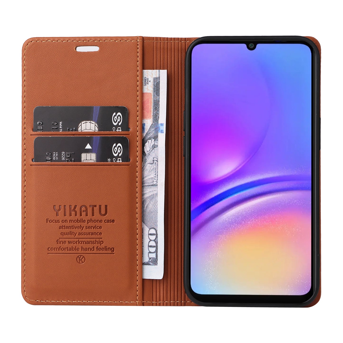 YIKATU YK-001 For Samsung Galaxy A06 Case Stand Leather Phone Cover Strong Magnetic Closure - Brown