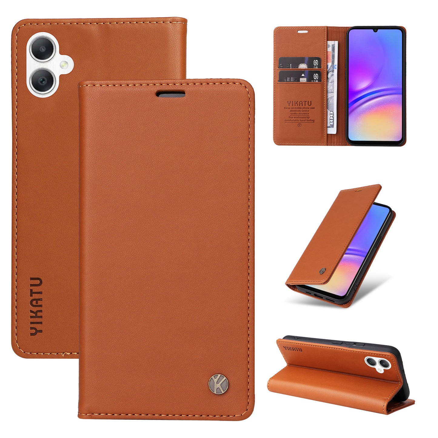 YIKATU YK-001 For Samsung Galaxy A06 Case Stand Leather Phone Cover Strong Magnetic Closure - Brown