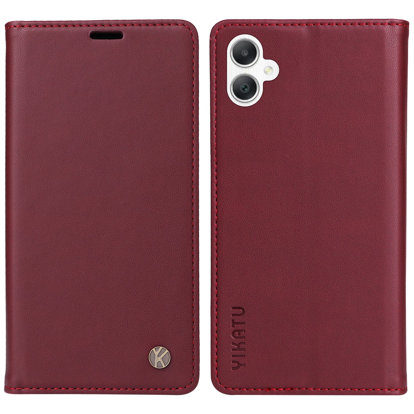 YIKATU YK-001 For Samsung Galaxy A06 Case Stand Leather Phone Cover Strong Magnetic Closure - Wine Red