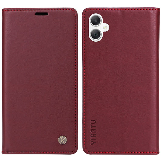 YIKATU YK-001 For Samsung Galaxy A06 Case Stand Leather Phone Cover Strong Magnetic Closure - Wine Red