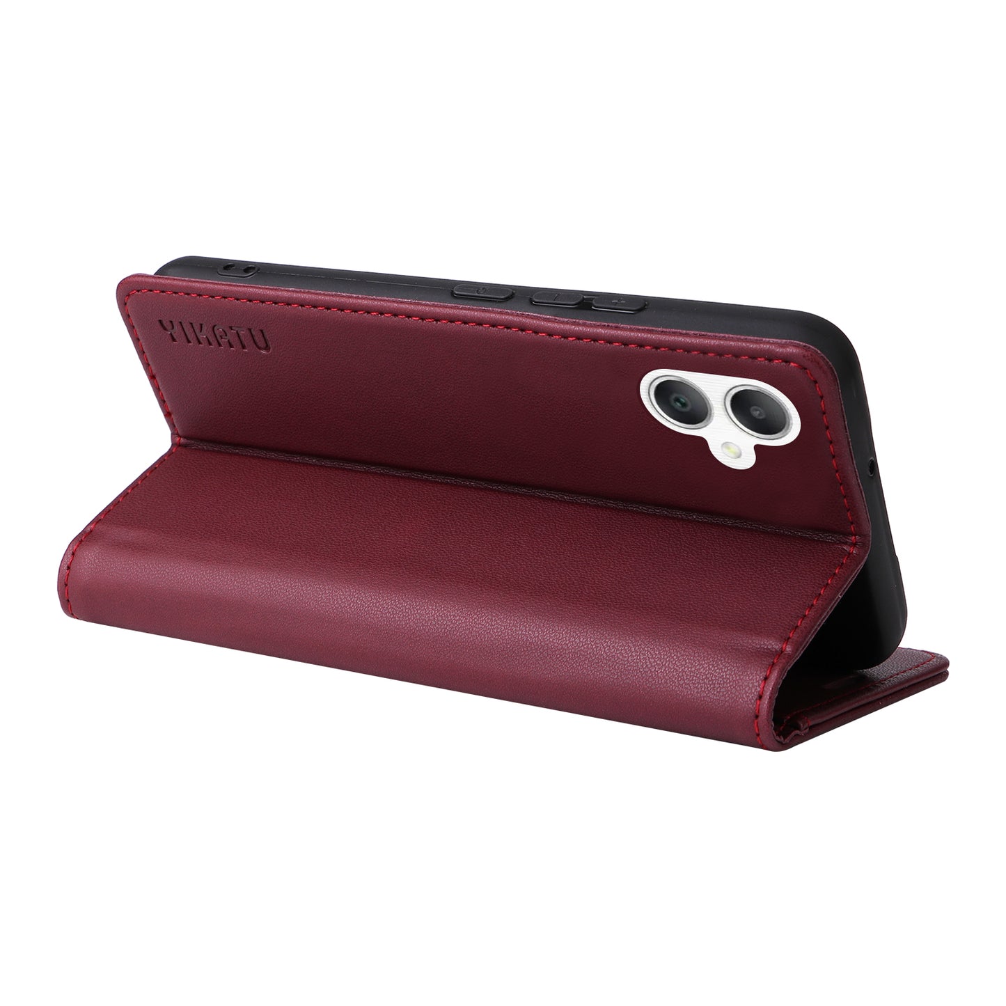 YIKATU YK-001 For Samsung Galaxy A06 Case Stand Leather Phone Cover Strong Magnetic Closure - Wine Red