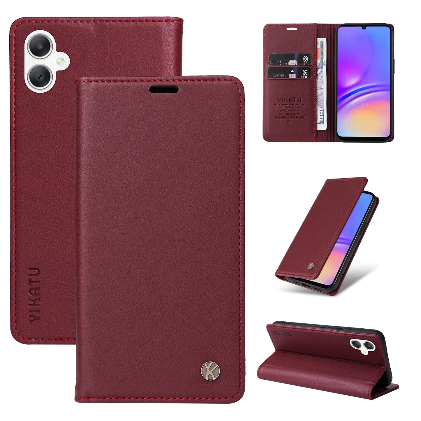 YIKATU YK-001 For Samsung Galaxy A06 Case Stand Leather Phone Cover Strong Magnetic Closure - Wine Red