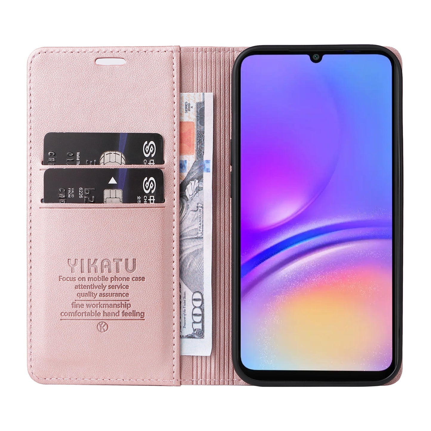 YIKATU YK-001 For Samsung Galaxy A06 Case Stand Leather Phone Cover Strong Magnetic Closure - Rose Gold