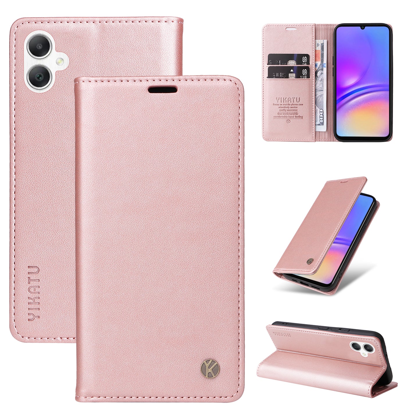 YIKATU YK-001 For Samsung Galaxy A06 Case Stand Leather Phone Cover Strong Magnetic Closure - Rose Gold