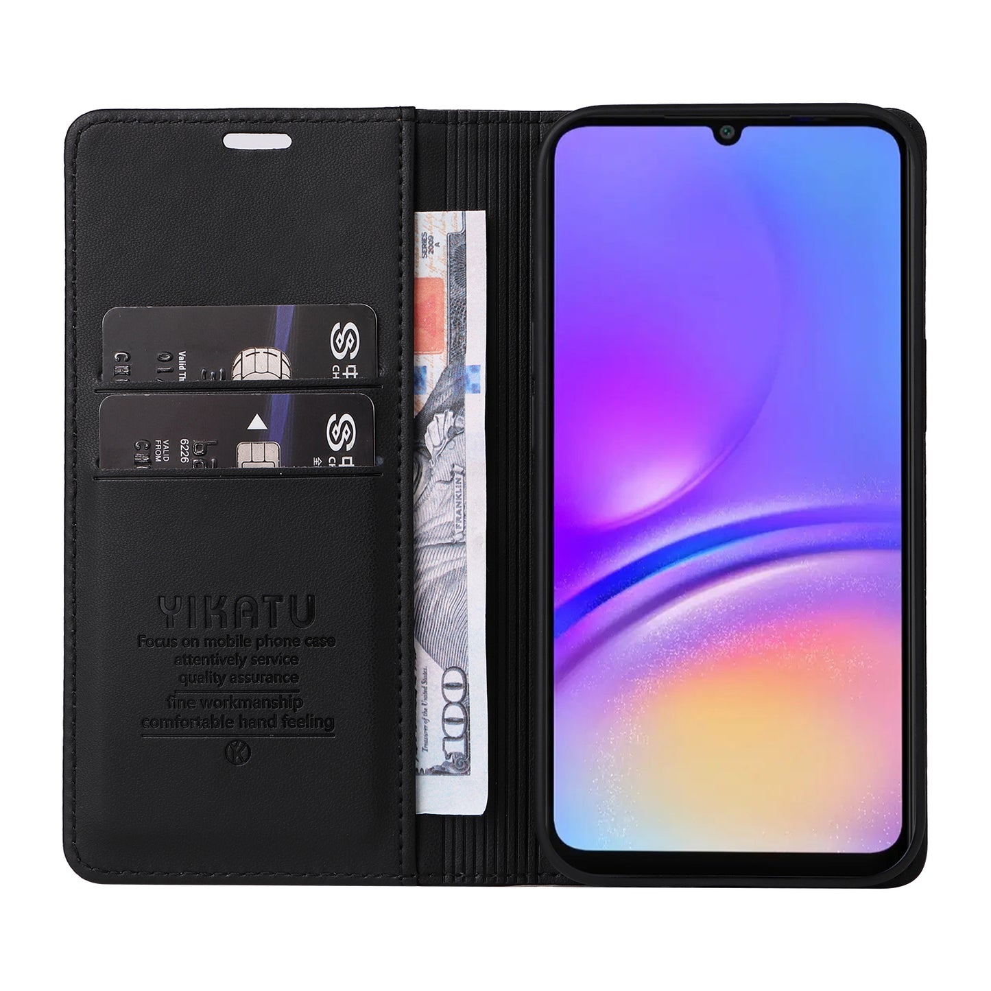 YIKATU YK-001 For Samsung Galaxy A06 Case Stand Leather Phone Cover Strong Magnetic Closure - Black