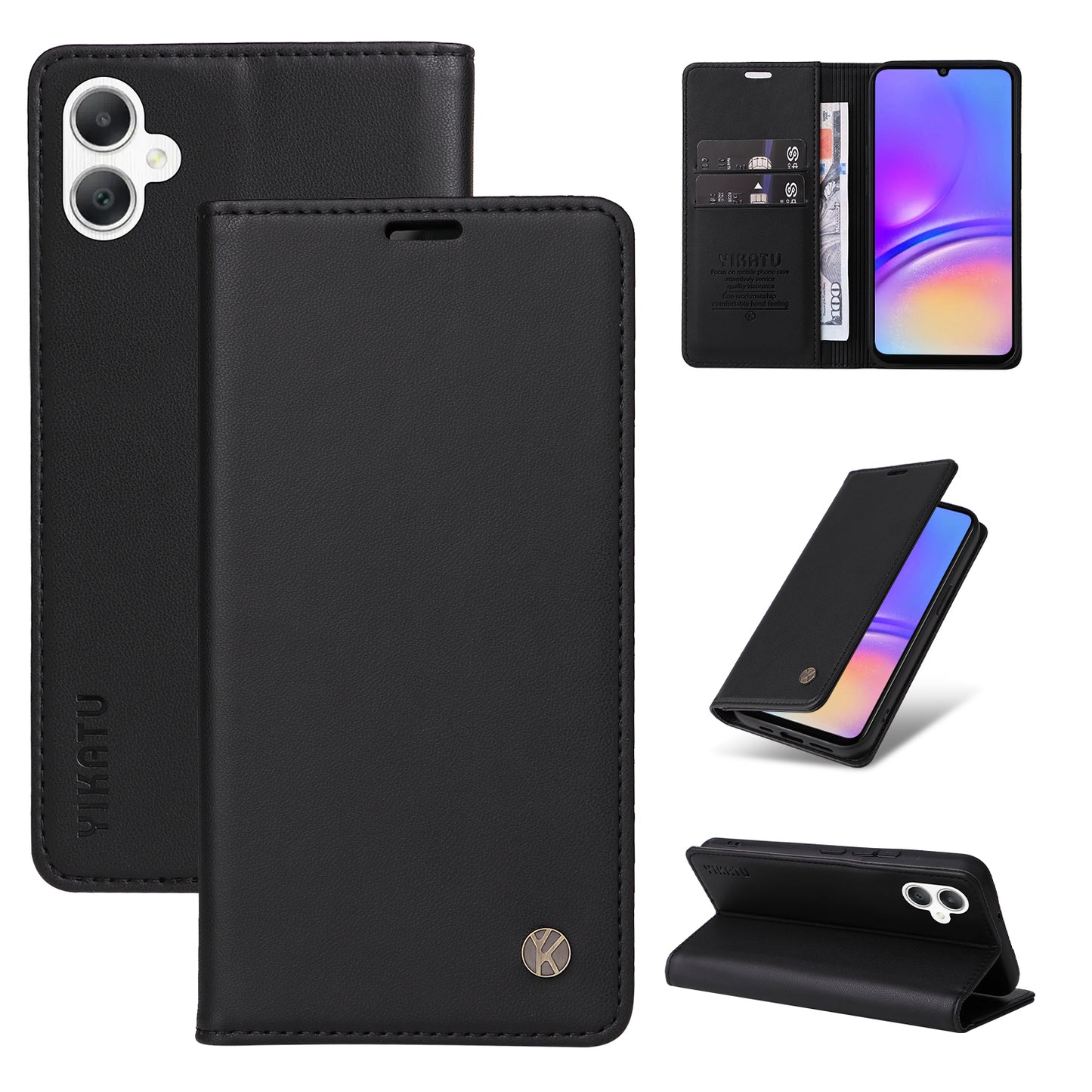 YIKATU YK-001 For Samsung Galaxy A06 Case Stand Leather Phone Cover Strong Magnetic Closure - Black