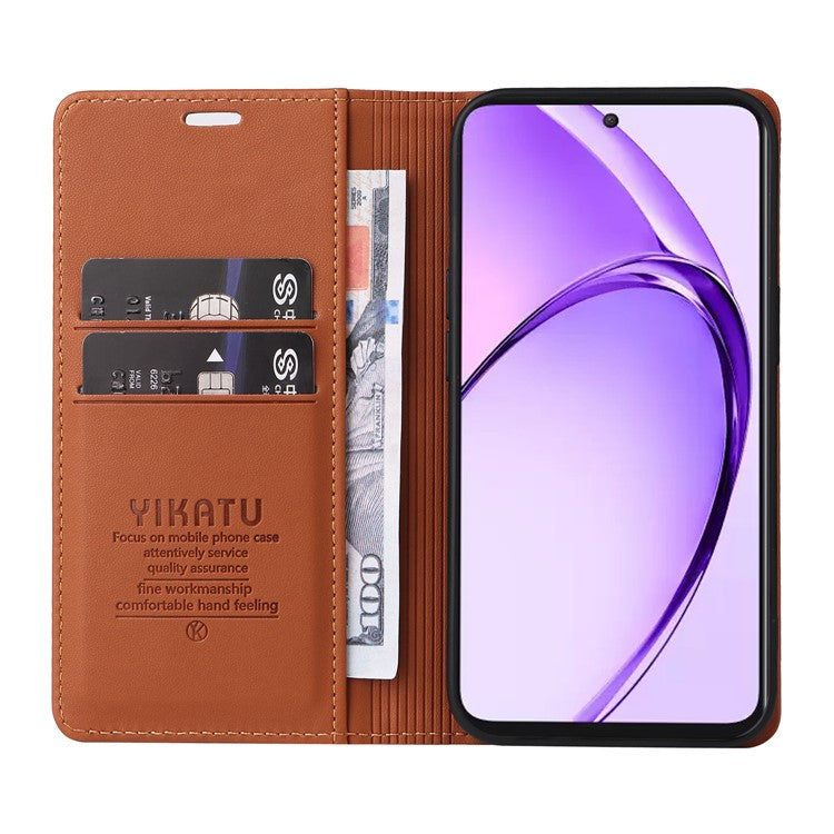YIKATU YK-001 For Oppo A3 Pro (Global) 5G  /  A3 Pro (India) 5G Case Stand Leather Phone Cover Strong Magnetic Closure - Brown