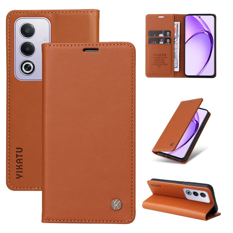 YIKATU YK-001 For Oppo A3 Pro (Global) 5G  /  A3 Pro (India) 5G Case Stand Leather Phone Cover Strong Magnetic Closure - Brown